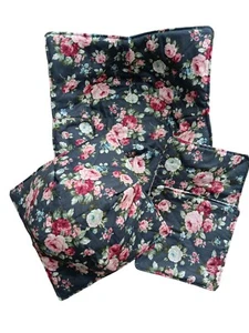 Schiefer Blau Rose Floral Mikrowelle Schüssel Gemütlich Topflappen Set & 2 Glas Greifer - Bild 1 von 6