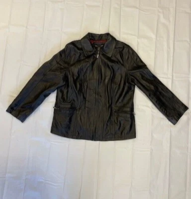 Chaqueta negra de cuero genuino para mujer Lane Bryant talla 14-16 Foto 1 de 4