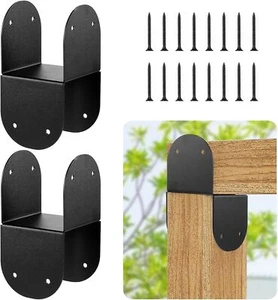 2 Pcs Black Caps Tie Bracket for 4x4 Post,14 Gauge Post Base Steel Post Anchor - Picture 1 of 8
