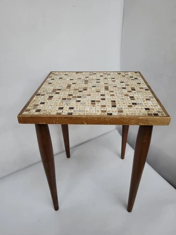 Mid Century Mosaic Tile Wood Side Accent Table Vintage in Style of George Briard Cover