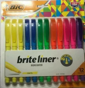 *NEW* BIC Brite Liner  Chisel Tip Highlighters Assorted Colors, 12 Pk SHIPS FREE - Imagen 1 de 1