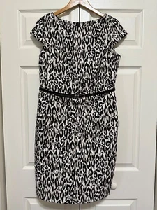 Alyx Womens Dress Size 14 Leopard Print Sheath Black Tan Zip Up Cap Sleeve - Picture 1 of 21