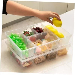 2 Pack Divided Veggie Tray with Lid,Clear Refrigerator Organizer Bins 2 Pcs - Picture 1 of 8