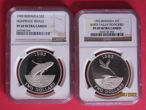 1993 BERMUDA LONGTAILED BIRD & HUMPBACK WHALE PROOF SET "NGC" PF69UC - Picture 1 of 4