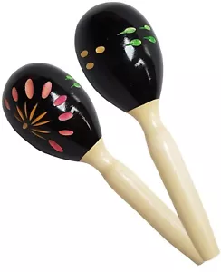 BABY MARACAS - MUSIK SHAKER - SCHWARZ + BLUME - ECHTHOLZ - HAWAII - RASSEL - M2 - Bild 1 von 3