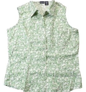 VTG NorthCrest Tank Top Sz M Green Floral Womens Button Up Shirt 100% Cotton Y2K - Picture 1 of 8