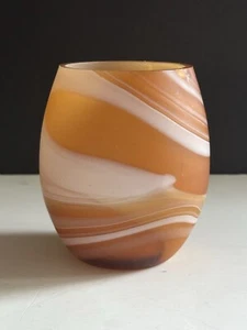 Vtg Hand Blown Glass Votive Tea Candle Holder Carmel Frosted Swirl 4” Pier 1 - Picture 1 of 24