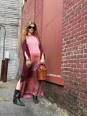 Vintage 1990s Donna Jessica Silk Gown-dress-Orange-rust-designer-Shift-Boho-1990 - Image 1 of 4