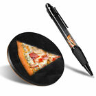 1 X Round Coaster & 1 Pen - Pizza Slices On Slate Background #24032
