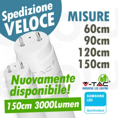 TUBO NEON LED PRO 60 90 120 150 T8 G13 VTAC SAMSUNG TUBI CALDO NATURALE FREDDO - Immagine 1 di 4