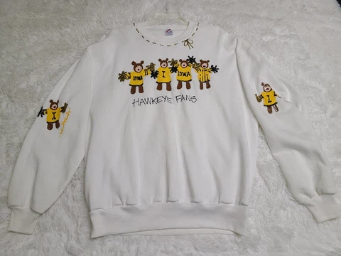 VTG 90s JERZEES DIY Iowa Hawkeyes FANS Puffy Paint Crew Sweatshirt XL USA MADE Cover