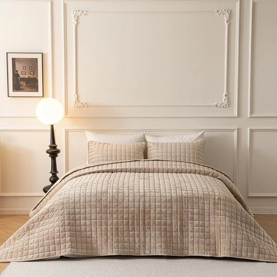 Conjunto completo de colcha de veludo luxuoso queen size edredom de veludo ultra macio - Imagem 1 de 4