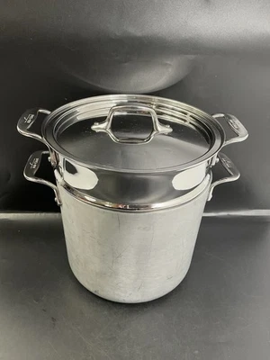 Vintage All Clad 7qt Master Chef 2 mc2 Stock Pot w/ Pasta Strainer Colander - Image 1 of 4