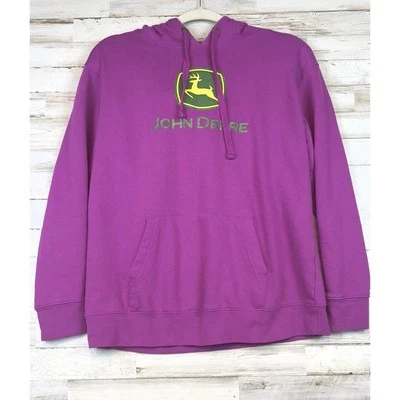 John Deere Pink Hoodie Sweatshirt Womens M Sparkly Green Logo - Image 1 of 4
