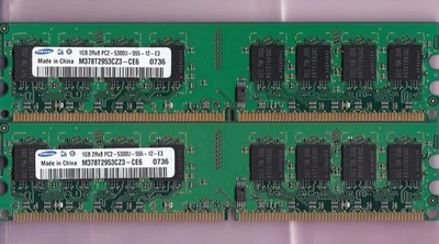 2GB 2x1GB PC2-5300 SAMSUNG DDR2-667 M378T2953CZ3-CE6 Desktop Ram Memory Kit DIMM - Image 1 of 3