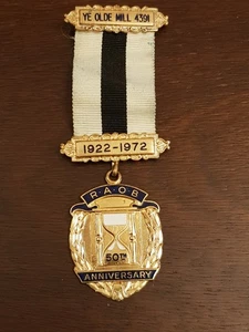 Vintage 1972 RAOB 1922-1972 50th Anniversary Jewel Gilt Metal Ye Olde Mill Lodge - Picture 1 of 6