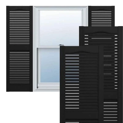 Builders Edge 14.5 in. x 31 in. Louvered Vinyl Exterior Shutters Pair in Black - Image 1 of 4