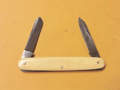 Navaja de Bolsillo Plegable Miller Bros. EE. UU. 2 Hojas Pluma 1876-1926 Plástico Marfil Francés Foto 1 de 4