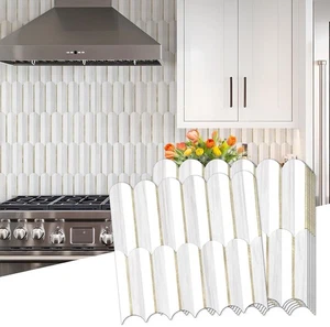 Peel & Stick Backsplash Tile 10 Sheets White Gray Slate Gold - Picture 1 of 9