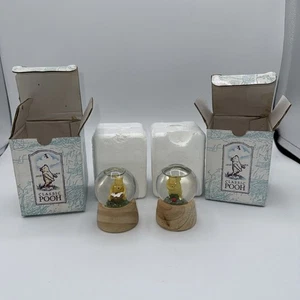 2 Michel & Company Winnie the Pooh Mini Snow-globes Classic Pooh W/Flowers Apple - Picture 1 of 6