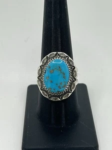 Kingman Türkis ovaler Ring Sterling Größe 9,5 Navajo Avin Joe R0270 - Bild 1 von 4