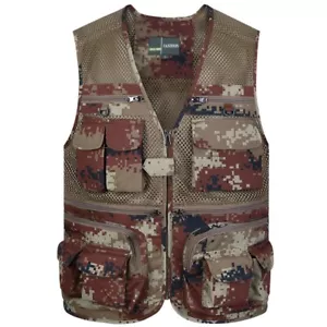 Men Fishing Vest Multi Pocket Mesh Waistcoat Sleeveless Jacket Hiking Casual Top - Picture 1 of 11