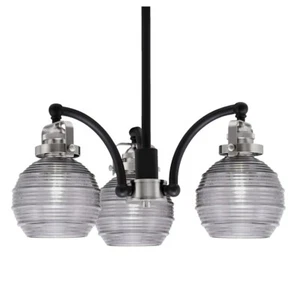 Toltec Easton Downlight 3Lt Chandelier, BK/NK/6" Smoke Ribbed - 1943-MBBN-5112 - Picture 1 of 1