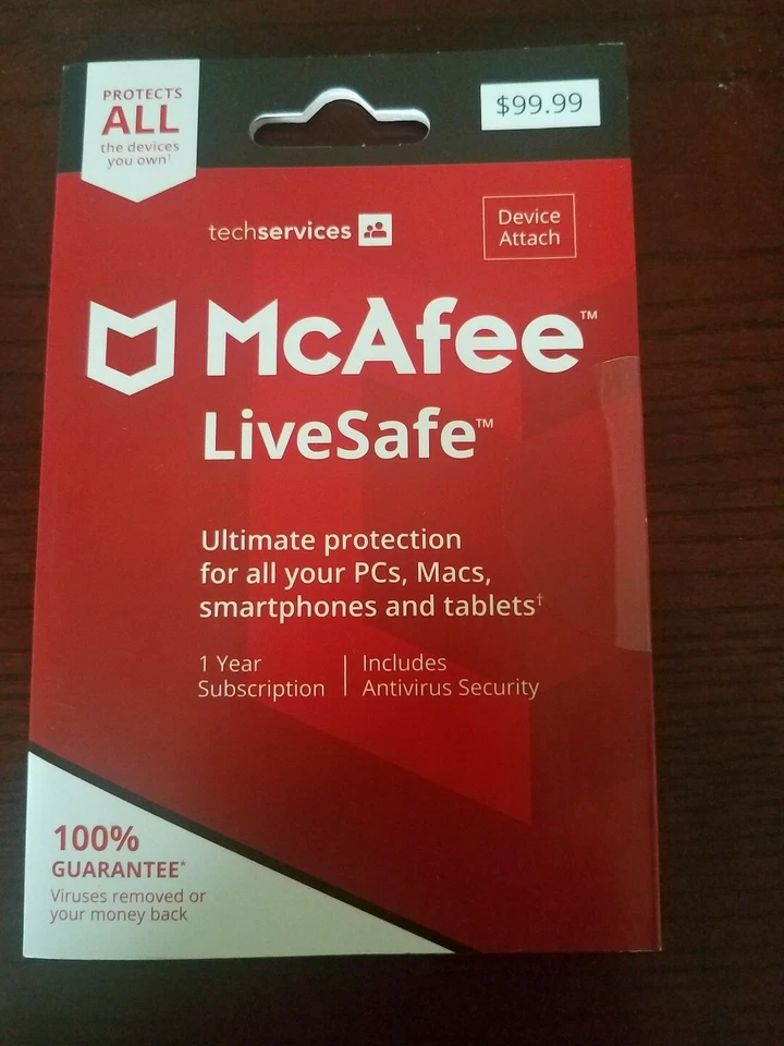 McAfee LiveSafe 2018 Unlimited Devices PCs Mac Android iOS 1 Year License - Image 1 of 4