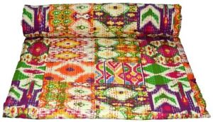 Handmade Patchwork Kantha Embroidery Double Blanket Throw Indian Bedspread