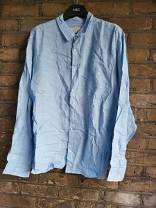 New M&S Collection Men's Light Blue Pure Linen Slim Fit Shirt Size 4XLarge - Picture 1 of 5
