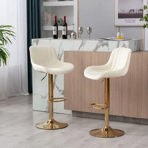 2Set Bar Stools Velvet Adjustable Height Swivel Counter Pub Barstool Chair Ivory - Picture 1 of 9
