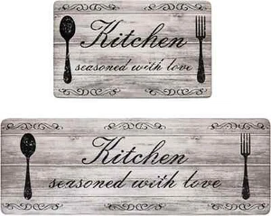 anti Fatigue Kitchen Mat Set of 2 Non Slip Kitchen Rugs and Mats Farmhouse Water - Picture 1 of 13