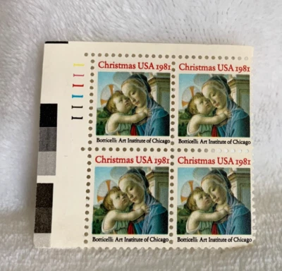 1981 US Stamp Christmas Madonna & Child Plate Block Of 4 20c Scott #1939 - Image 1 of 4