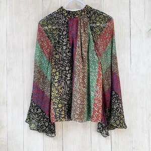 Alice + Olivia Prija Wide Sleeve Blouse Wmn’s Top Floral Sz M Boho Cottagecore - Picture 1 of 12