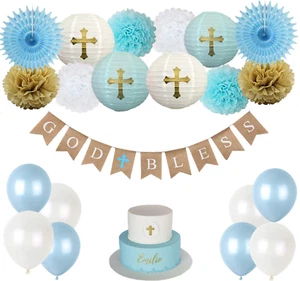 Baptism Decorations for Boys, First Communion Confirmation Decorations, God Bles - Picture 1 of 12