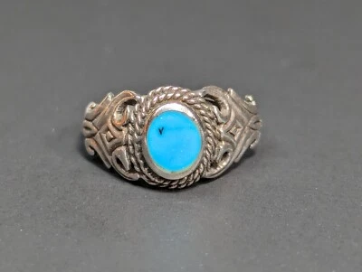 Anillo Turquesa Plata de Ley 925 Talla 7.25 Diseño Tribal Foto 1 de 4
