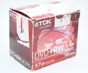TDK DVD-RW - 10 Pack - 1.4x - 4.7 GB - Rewritable DVDR Discs - Afbeelding 1 van 3