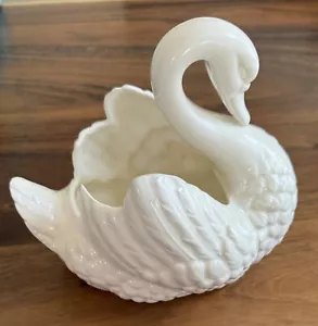 Antique Czech Pottery Porcelain White Swan Planter Vase - Picture 1 of 5
