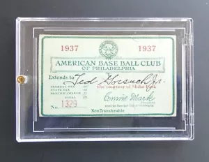Pase de temporada 1937 Philadelphia A's Athletics Connie Mack Shibe Park béisbol raro - Imagen 1 de 10