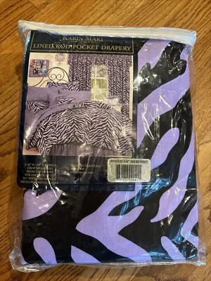 Juego de 2-42” de ancho x 63” de ancho Karin Maki lavanda cebra forrada varilla cortinas de bolsillo púrpura Foto 1 de 4