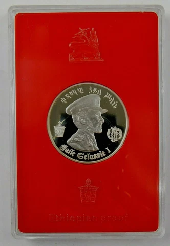 1972 Ethiopia $5 Haile Selassie I Silver 999 Fine .8037 oz Proof in Holder B3508 Cover