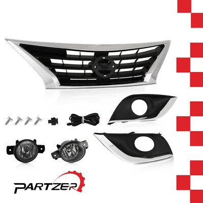 Fit 2015-2018 2019 Nissan Versa Sedan 5PCS Front Upper Grille & Fog Lights Set Foto 1 de 4