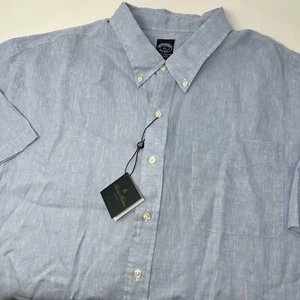 NWT $128 Brooks Brothers Biard McNutt Irish Linen Short Sleeve Shirt 4XL Blue - Picture 1 of 7