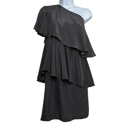 Vestido de babado Annie Griffin de seda Charlotte cinza em camadas um ombro tamanho 8 - Imagem 1 de 4
