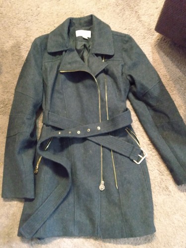 Cappotto Michael Kors misto lana con cintura grigio logo zip donna medio