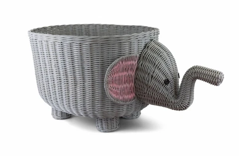 28" Large Hand Woven Elephant Rattan Storage Basket Bin Shelf Organizer Wicker Cover