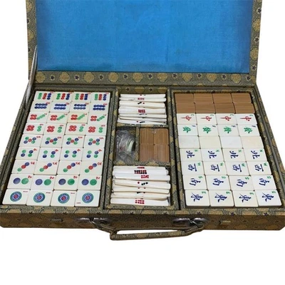 Bone-faced, bamboo-backed mahjong tiles, bamboo-backed bone tiles, antique, rare - Image 1 of 4