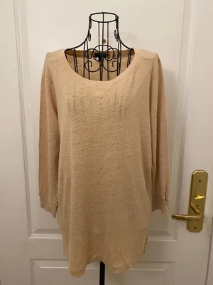 J. Crew Collection Women Tan Scoop Neck 100% Linen 3/4 Sleeve T-Shirt Size Large - Image 1 of 4