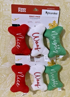 ZippyPaws 6-Pack Holiday MINIZ NAUGHTY & NICE BONES Dog Toy New -FREE SHIPPING- - Image 1 of 4