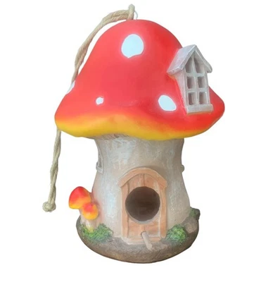 New Red Polka Dot Top Mushroom Birdhouse 10 Inches Tall 8 Inches Wide - New - Image 1 of 4